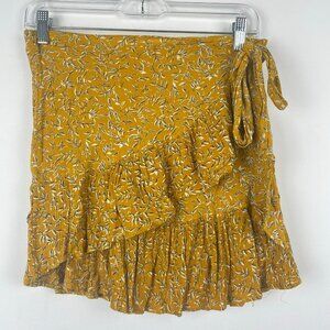 LUCA + GRACE Skirt Gold Yellow Micro Floral Ditzy Floral Mini Ruffle Skirt Small